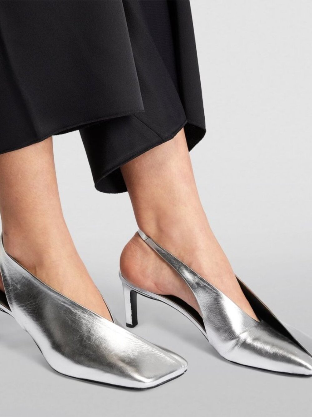 JIL SANDER Metallic Leather Square-Toe Slingback Mules *BRAND NEW W/ BOX* - Picture 5 of 11